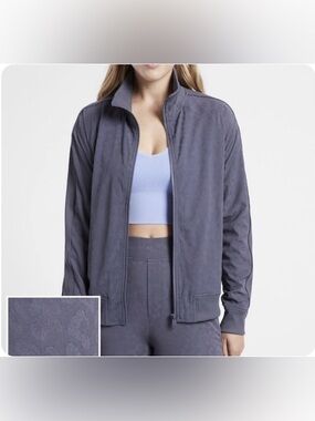 Athleta Brooklyn Bomber Jacket Track Jacket Medieval Violet Leopard Size XS